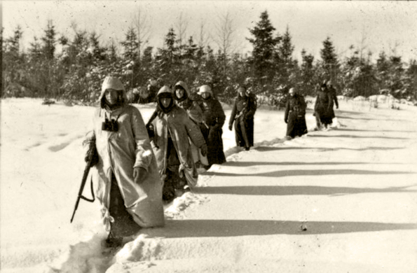 Немецкие солдаты прочёсывают лес. Восточный фронт, 1941 год